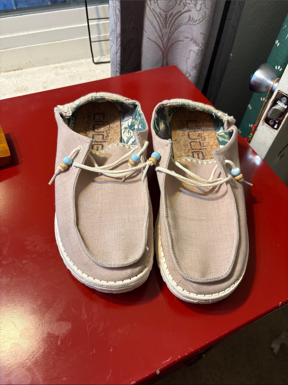 Hey Dude Kids Pink Canvas Slip-On Moccasins with Bead Detail